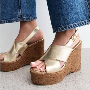 NEW IN BOX Xappeal Gold Metalic Wedge Sandals